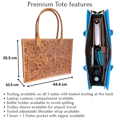 Premium Tooled Tan Western Laptop Tote