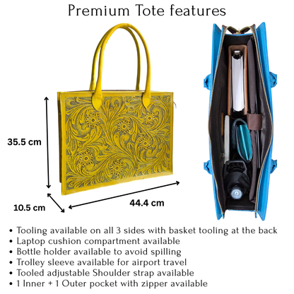Premium Tooled Yellow Western Laptop Tote