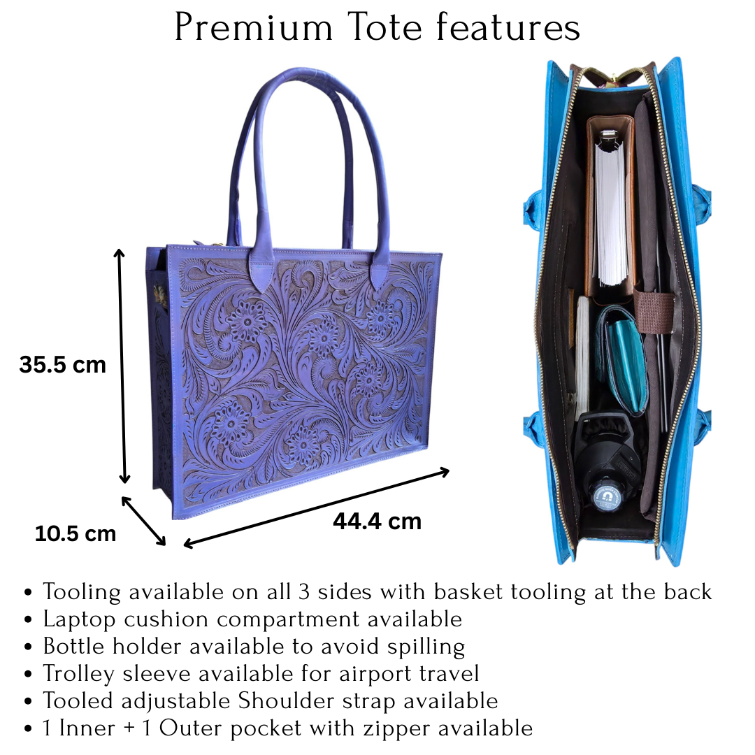 Premium Tooled Lavender Western Laptop Tote