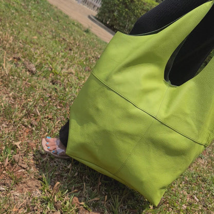 Neon Green Soft Leather Tote