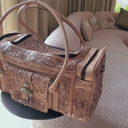 Western Hand Tooled Travel Overnight Duffel