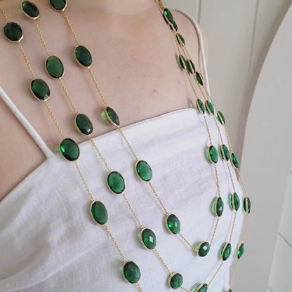 Green Onyx Natural Three Layer Stone Bezel Necklace