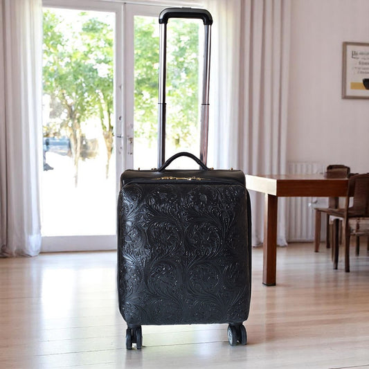Western Black Tooled Rolling Trolley Weekender