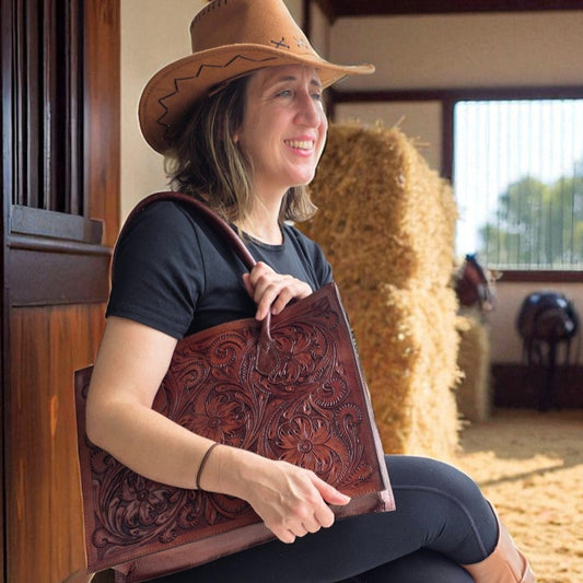 Regular Hand Tooled Brown Floral Western Tote