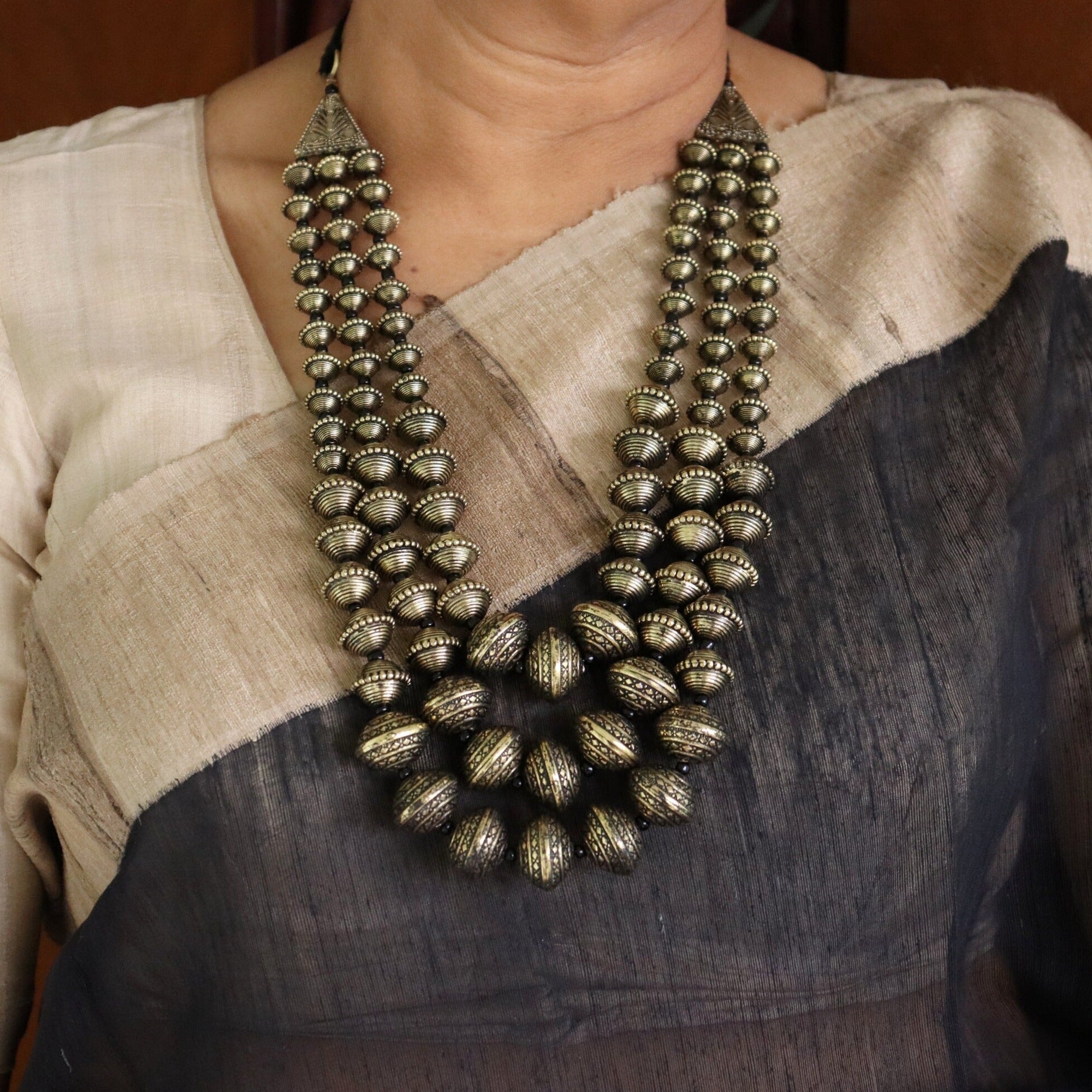 Triple Layer Beads Dholki Necklace